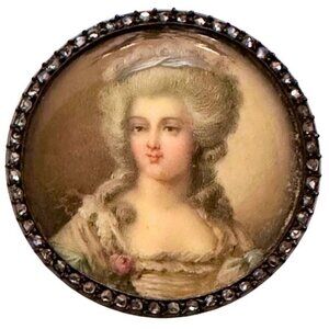 RARE Antique 1700s Georgian Hand-painted mini portrait Diamond Brooch Pin LOOK!!